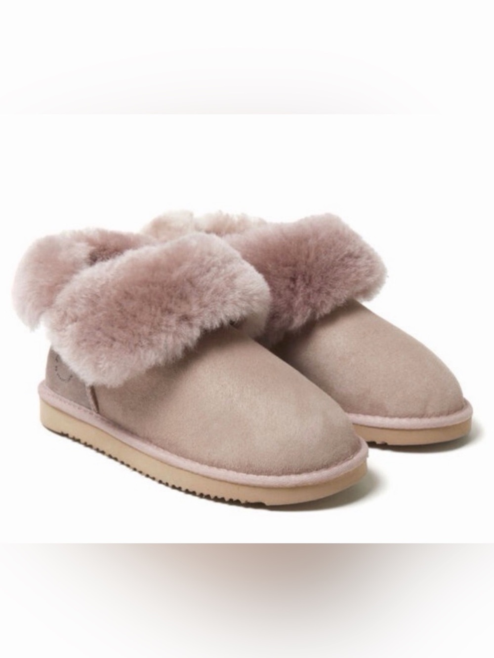 Fireside Dearfoams Perth Shearling Foldover Slipper Booties Pink Size 8 NIB